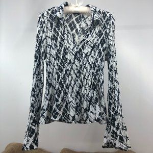 Sunny Taylor – Women XL, SUPER STRETCH Long Sleeve V-neck Blouse Top, Button Dow